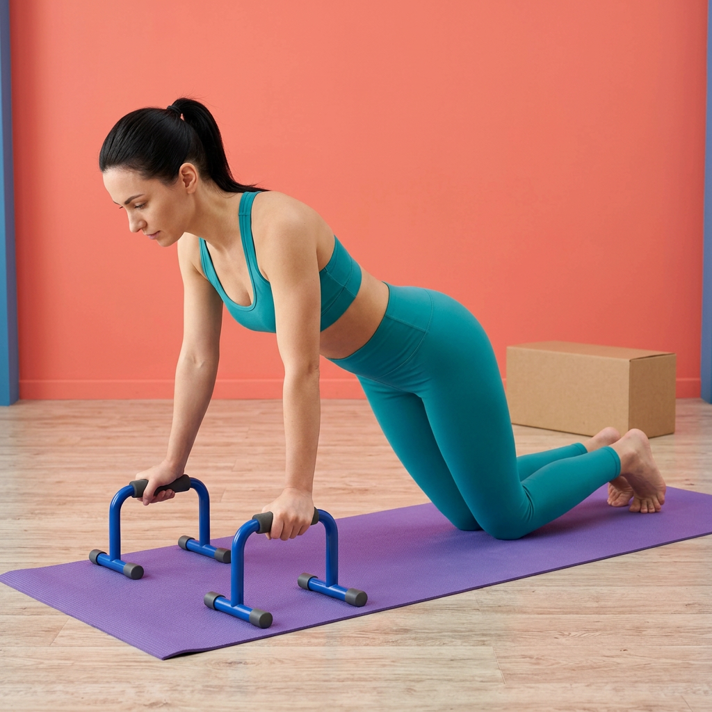 Western female model using the bars for kneeling practice