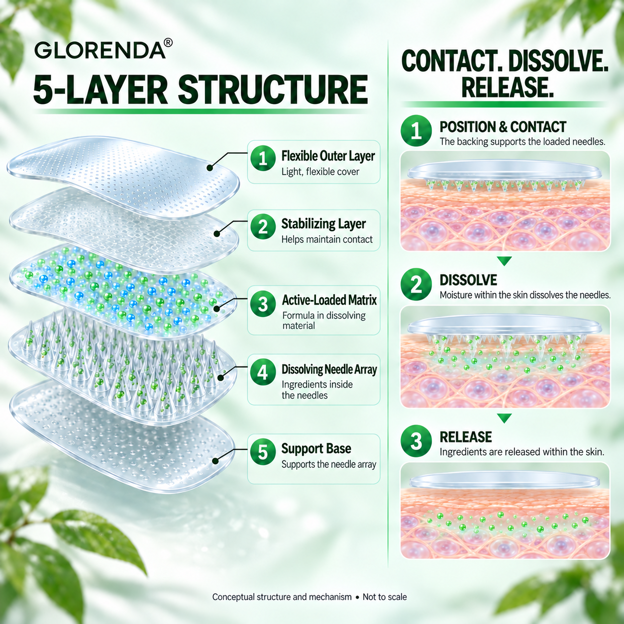 Glorenda five-layer microneedle structure