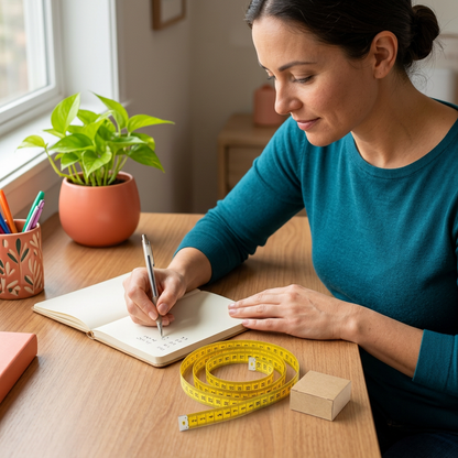 Woman recording a personal measurement note