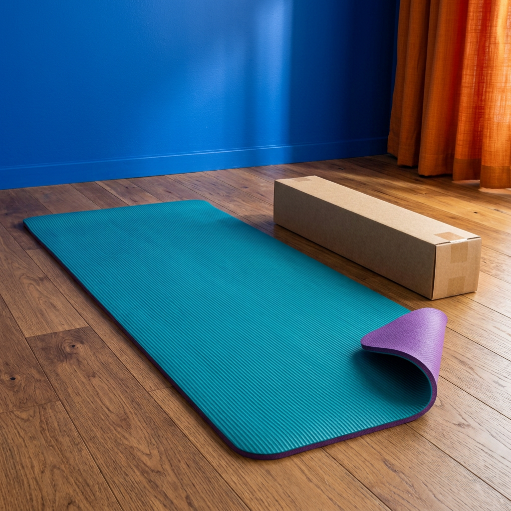 Turquoise yoga mat in a vibrant studio