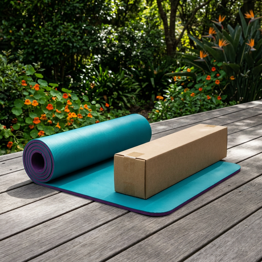 Yoga mat on a garden deck