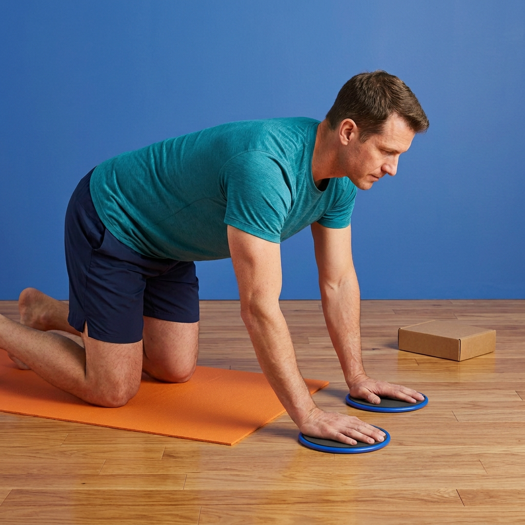 Man using the pair under his hands with knees supported on a mat