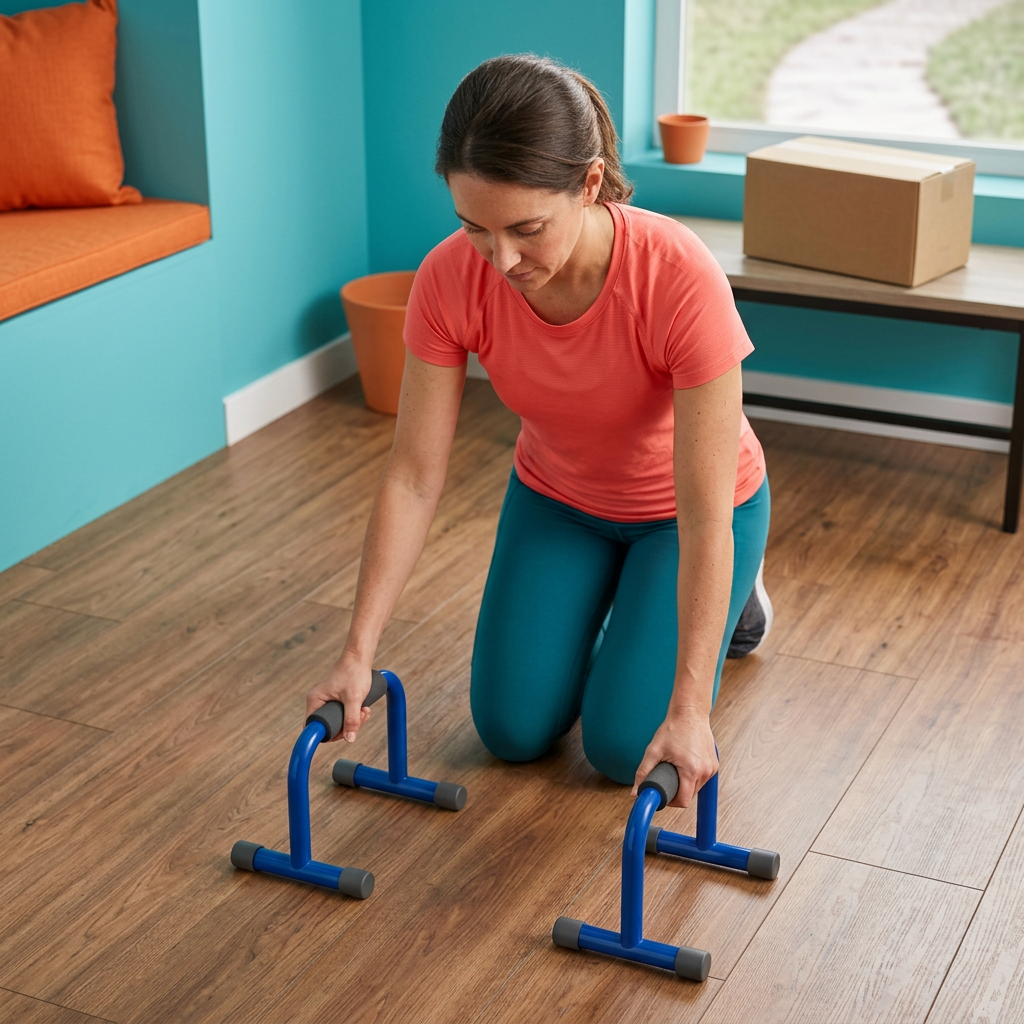 Woman adjusting bar placement before exercise