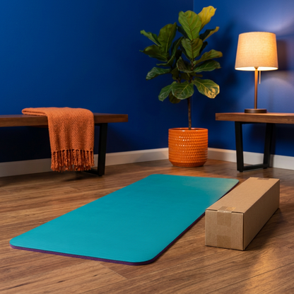 Yoga mat in an evening stretching corner